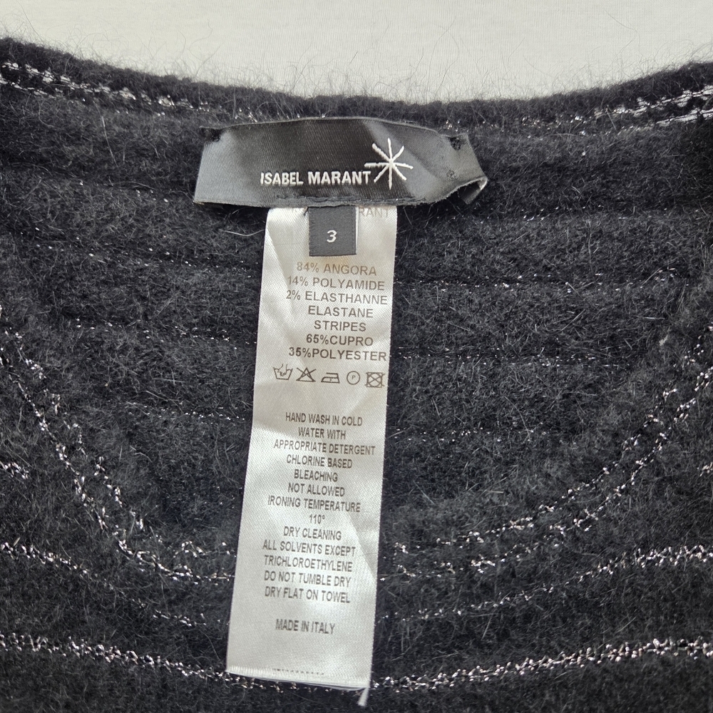 Isabel Marant Angora Blend Striped Longline Sweater Tunic Black Silver Size 3 - Picture 6 of 10